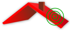 Dessin représentant une fuite sur un toit rouge